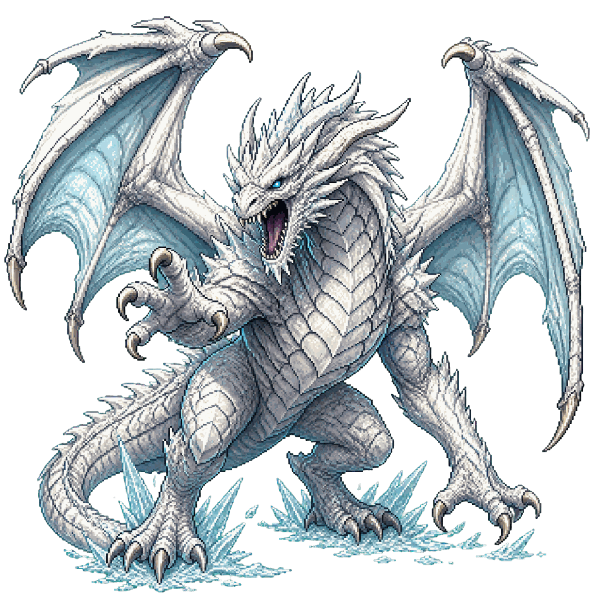 Static high-resolution pixel-art portrait of Ancient White Dragon.