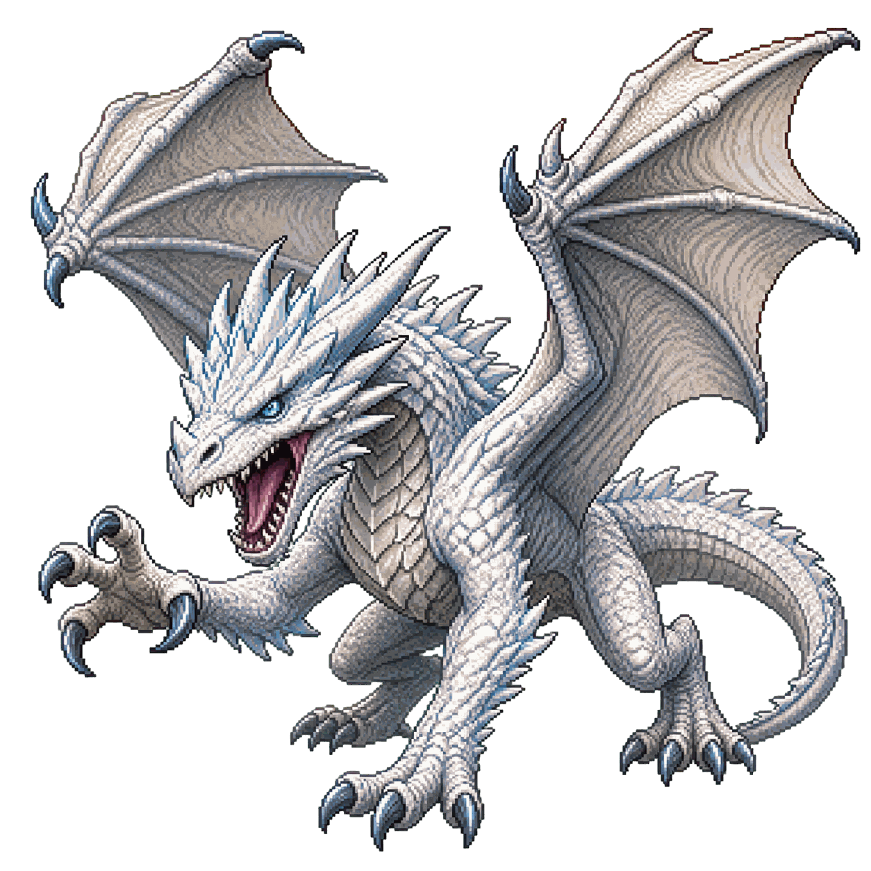 Static high-resolution pixel-art portrait of White Dragon Wyrmling.