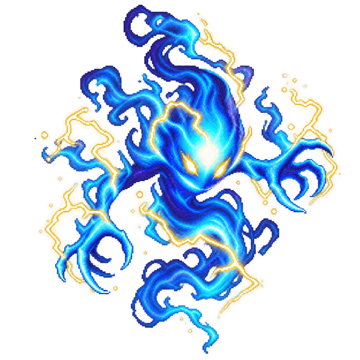 Static high-resolution pixel-art portrait of Will-o’-Wisp.