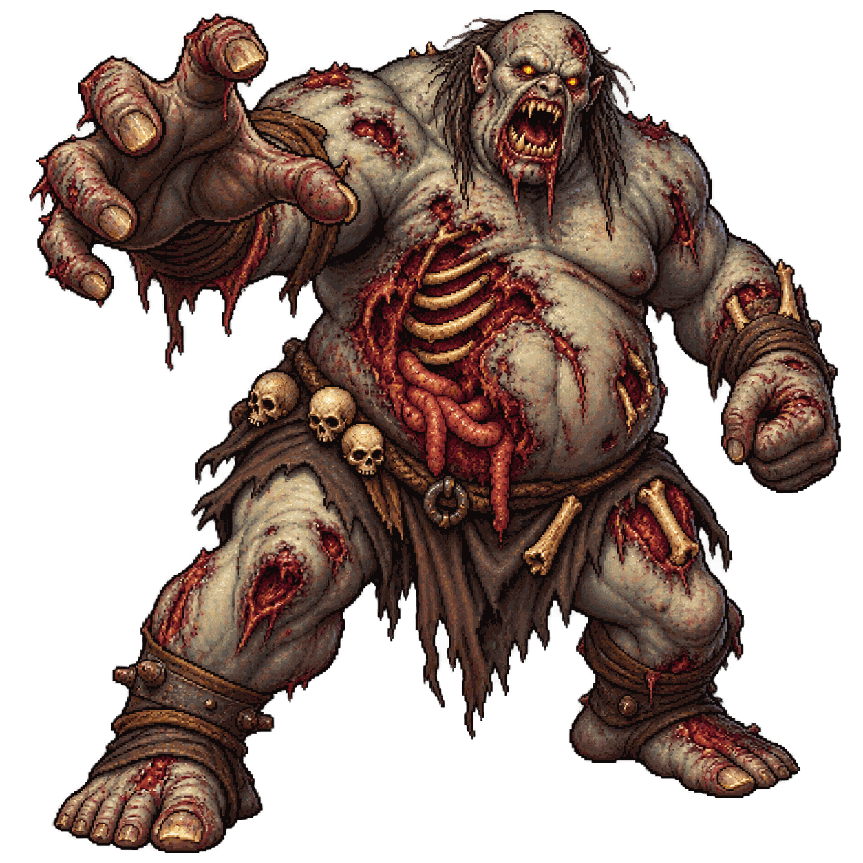Static high-resolution pixel-art portrait of Ogre Zombie.